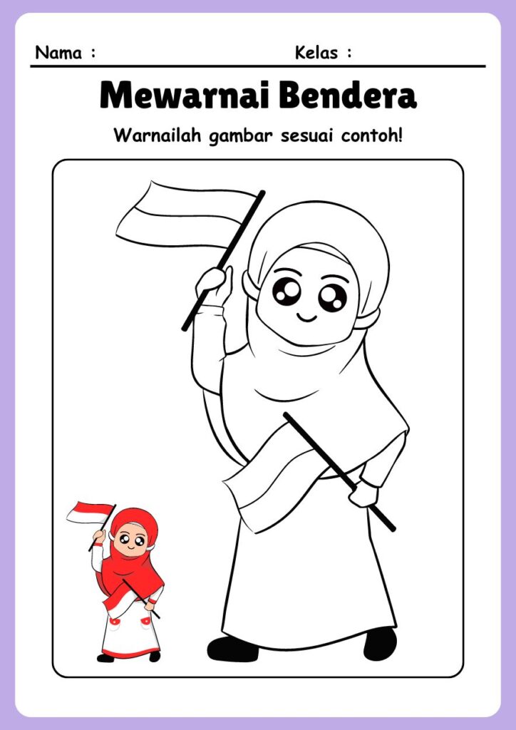 Mewarnai Bendera Indonesia Anak Perempuan