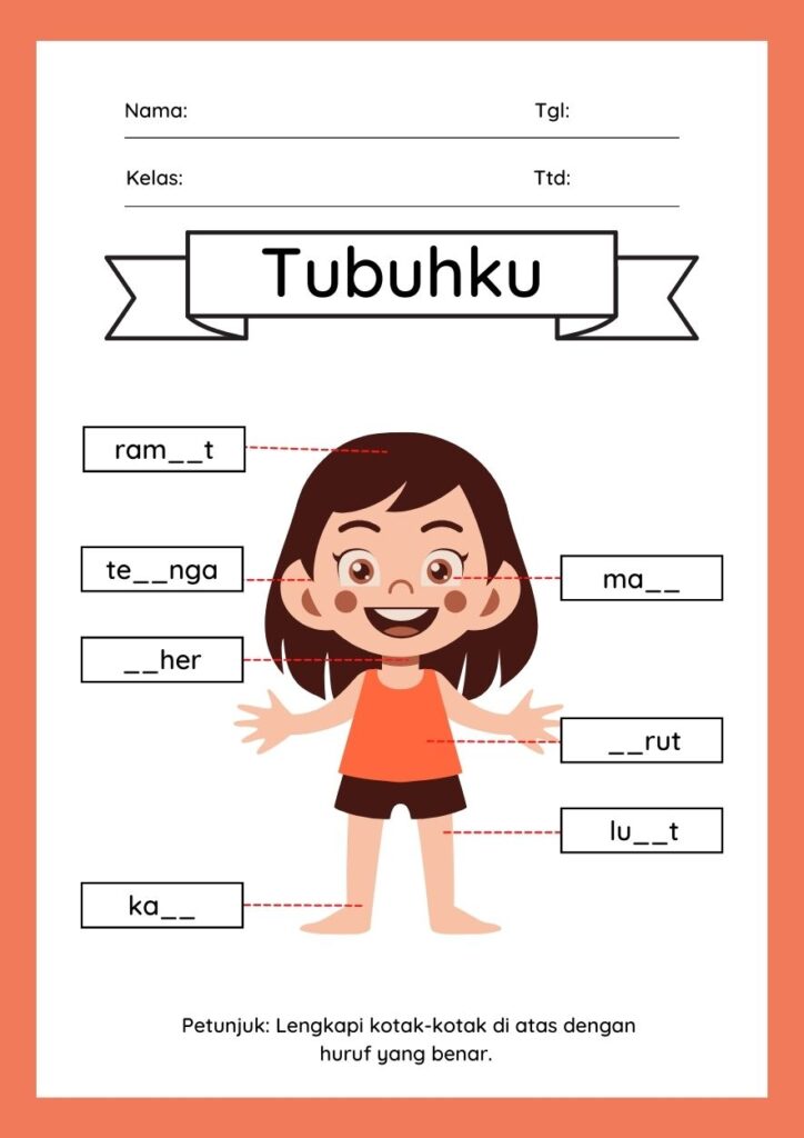 Worksheet Melengkapi Kata Topik Tubuhku Anak Perempuan